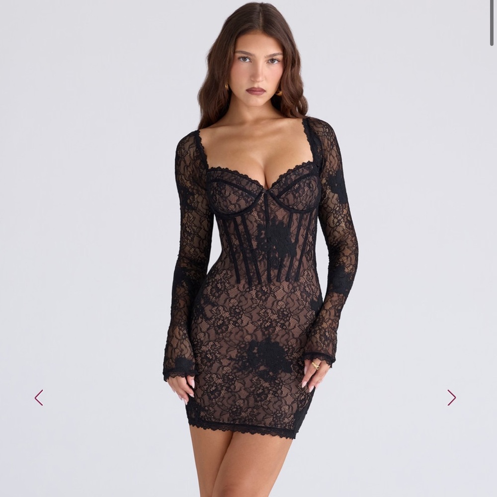 Elegant Black Lace Long Sleeve Dress